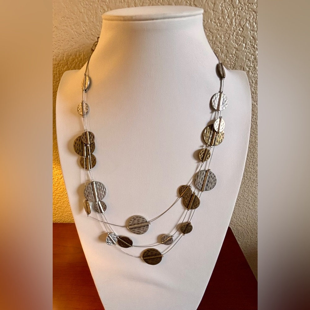 Vintage Chicos Necklace Layered Hammered Metal 3 Layer Necklace